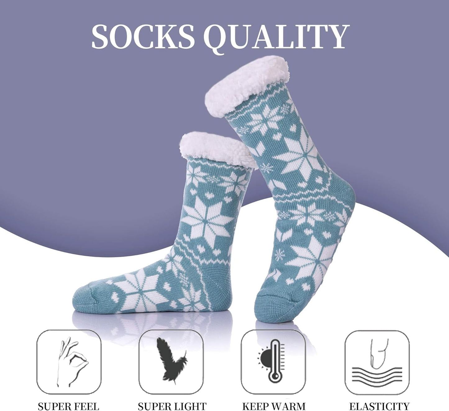 Women'S Winter Super Soft Warm Cozy Fuzzy Snowflake Deer Fleece-Lined with Grippers Slipper Socks